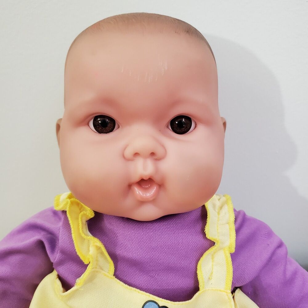 Berenguer Baby Doll Vinyl Cloth Body 15" Brown Eyes Molded Hair Open Mouth Flaws